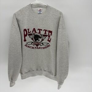 Vintage 80s 90s Black Panthers Football Gray Crewneck Sweater Jerzees USA Men XL